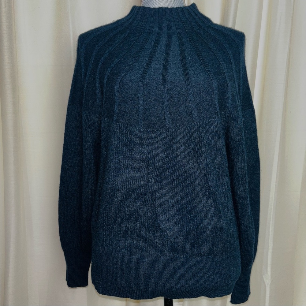 Anthropologie Mock Turtleneck Ribbed Yoke Sweater